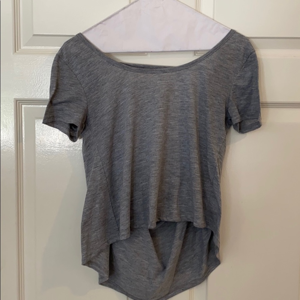 Gray crop top with swoop back